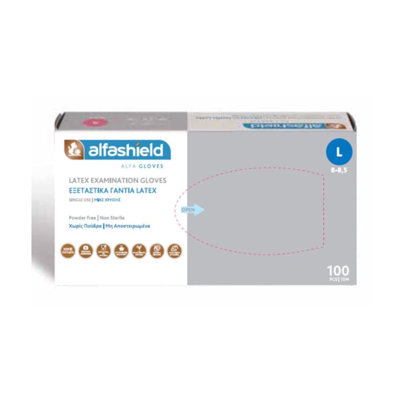Alfashield Γάντια latex χωρίς πούδρα – 100 TMX