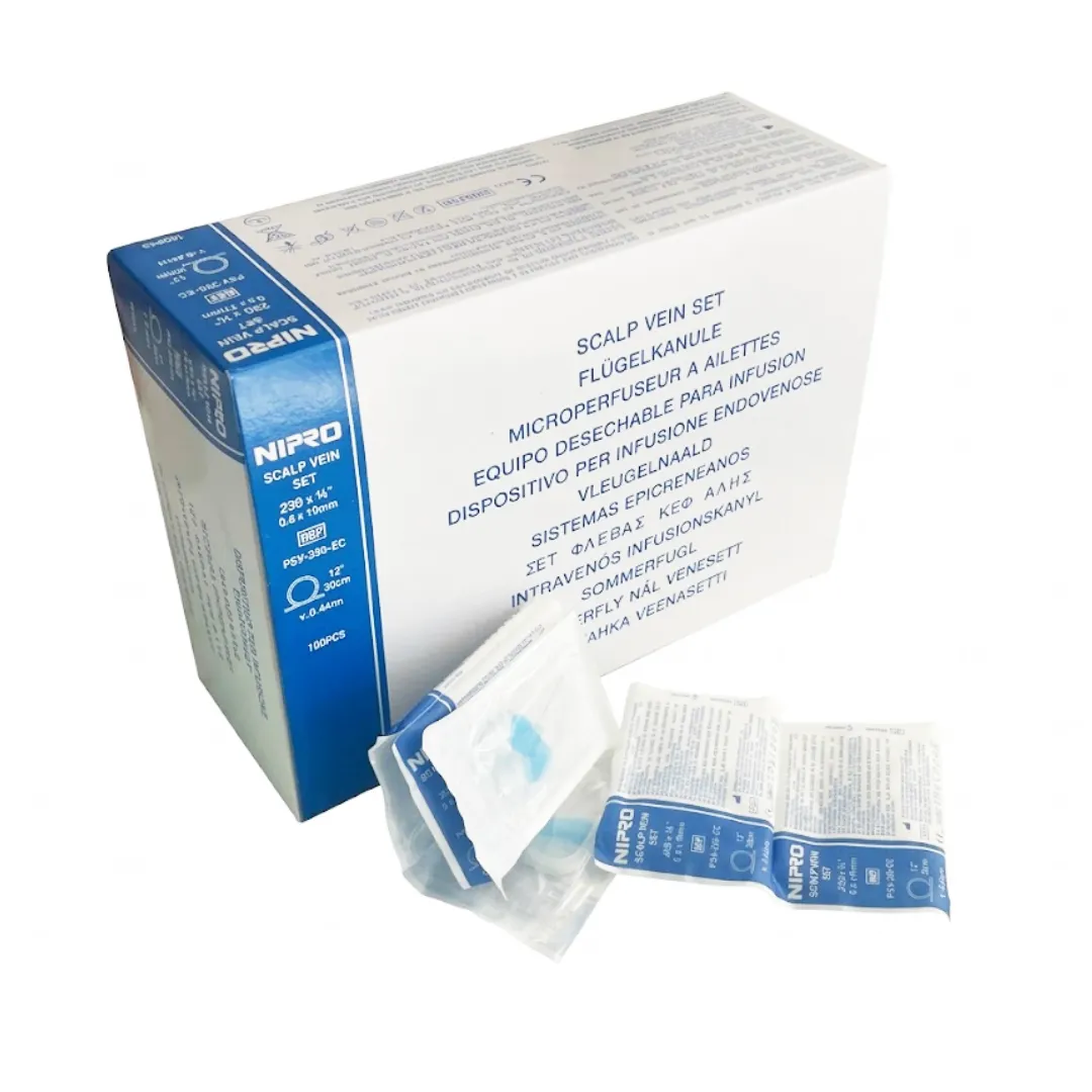 nipro-petaloudes-23g-temaxia-mprosta Πεταλούδες μπλε Nipro 23G με μεμονωμένα τεμάχια μπροστά από το κουτί