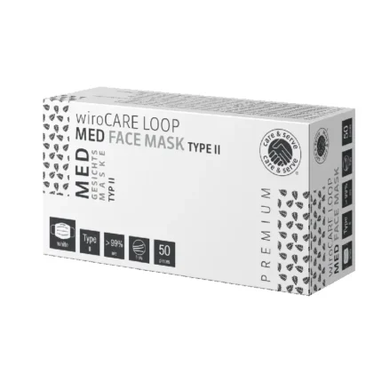 Οι μάσκες προσώπου τύπου II της wiroCARE είναι ιατρικές μάσκες μιας χρήσης, ιδανικές για καθημερινή χρήση σε περιβάλλοντα που απαιτούν προστασία από σωματίδια και μικρόβια. Κατασκευασμένες από τρεις στρώσεις υποαλλεργικού, μη υφασμένου υλικού, προσφέρουν άνεση και αποτελεσματική φιλτραρίσματος. Η συσκευασία περιλαμβάνει 50 τεμάχια, κατάλληλα για ενήλικες. Είναι πιστοποιημένες σύμφωνα με το πρότυπο EN 14683:2019, εξασφαλίζοντας υψηλή ποιότητα και ασφάλεια. Ιδανικές για χρήση σε ιατρεία, φαρμακεία, νοσοκομεία ή καθημερινές δραστηριότητες. Διαθέσιμες στο meditone.gr, το εξειδικευμένο κατάστημα ιατρικών προϊόντων που φροντίζει την υγεία σας.