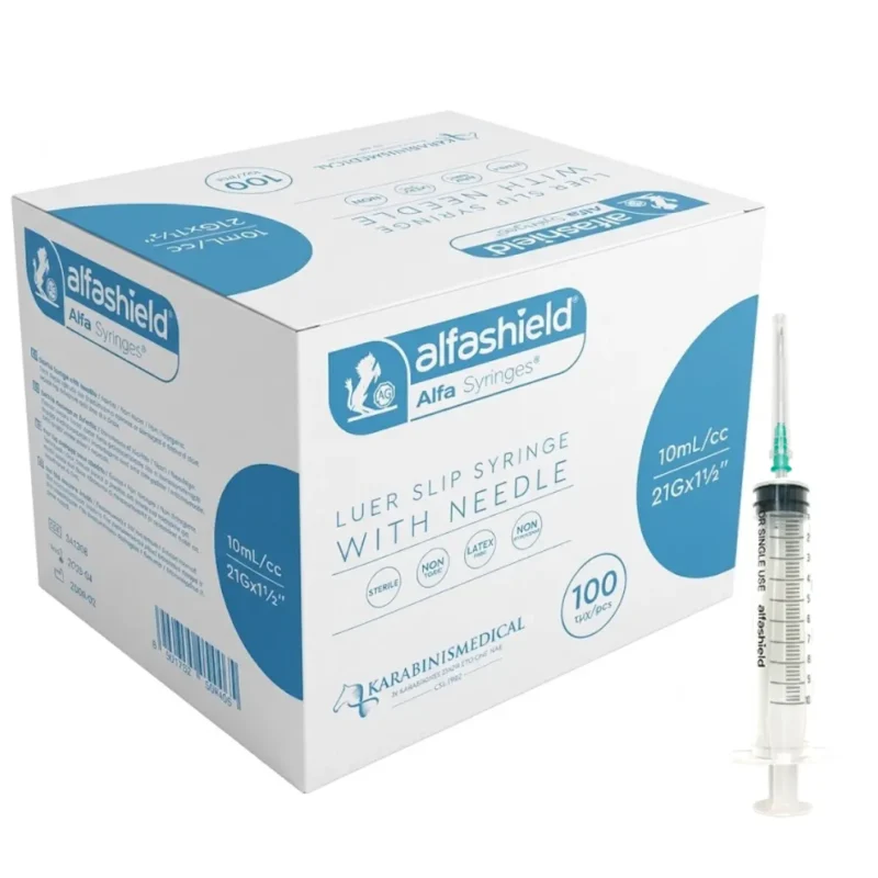 Σύριγγες Alfashield 10ml με βελόνα luer slip 21G x 1 1/2" σε κουτί 100 τεμαχίων