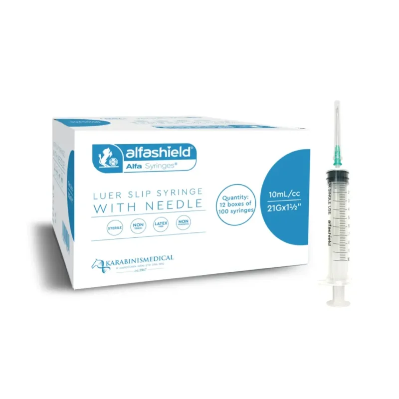 Σύριγγες 10 ml με βελόνα 21G σε συσκευασία 100 τεμαχίων της εταιρείας Alfashield