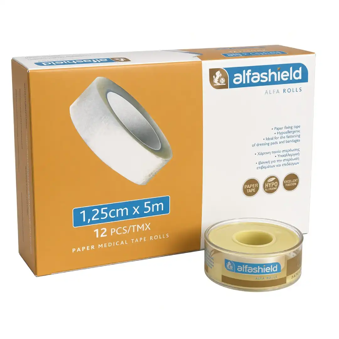 kouti-apo-alfashield-alfa-rolls-xartini-iatriki-tainia-stereosis-1-25cm-x-5m Κουτί με 12 τεμάχια Alfashield | ALFA ROLLS χάρτινη ιατρική ταινία στερέωσης 1.25cm x 5m